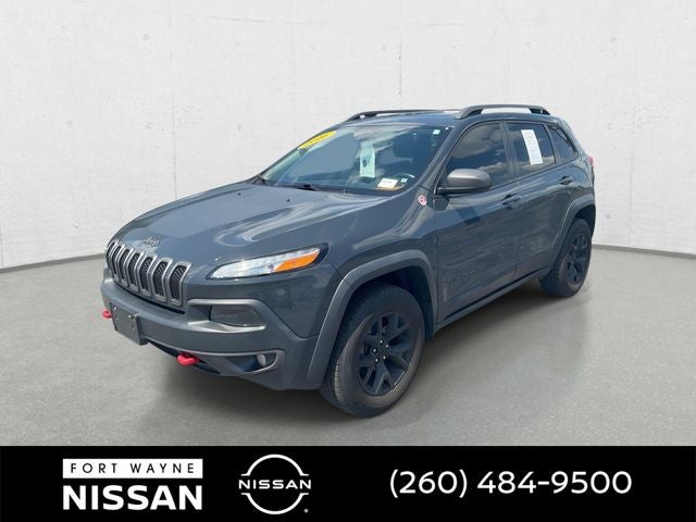 2016 Jeep Cherokee Trailhawk in Rhino Clearcoat — front three-quarter view