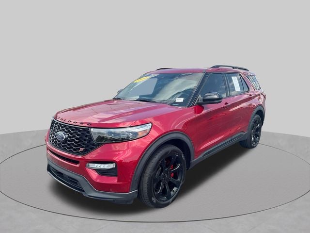 2020 Ford Explorer ST in Red Metallic — front three-quarter view