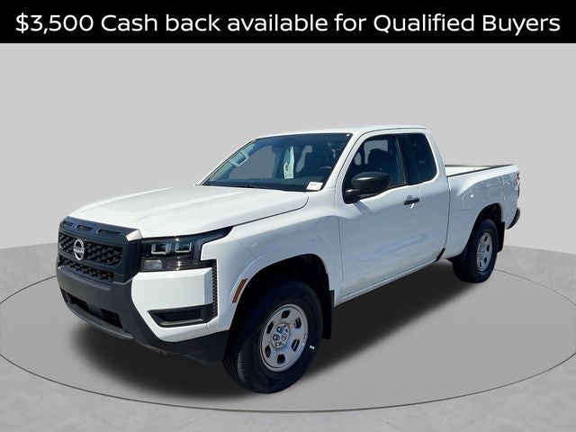 2026 Nissan Frontier S in Glacier White — front three-quarter view