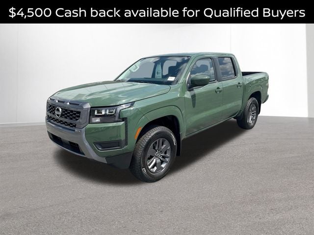 2026 Nissan Frontier SV in Tactical Green Metallic — front three-quarter view